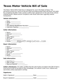 Free Texas Motor Vehicle Bill of Sale Template