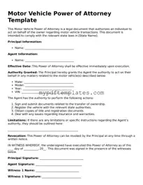 Blank Motor Vehicle Power of Attorney Form