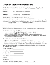 Blank Deed in Lieu of Foreclosure Form