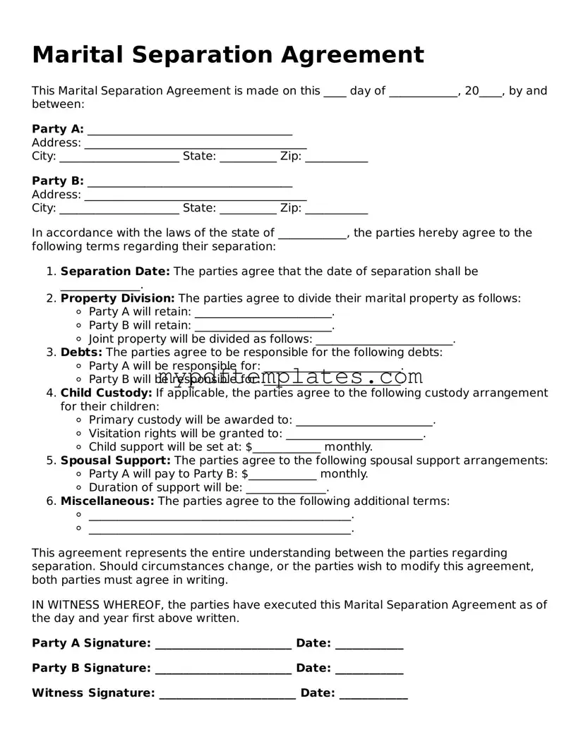 Blank Marital Separation Agreement Form