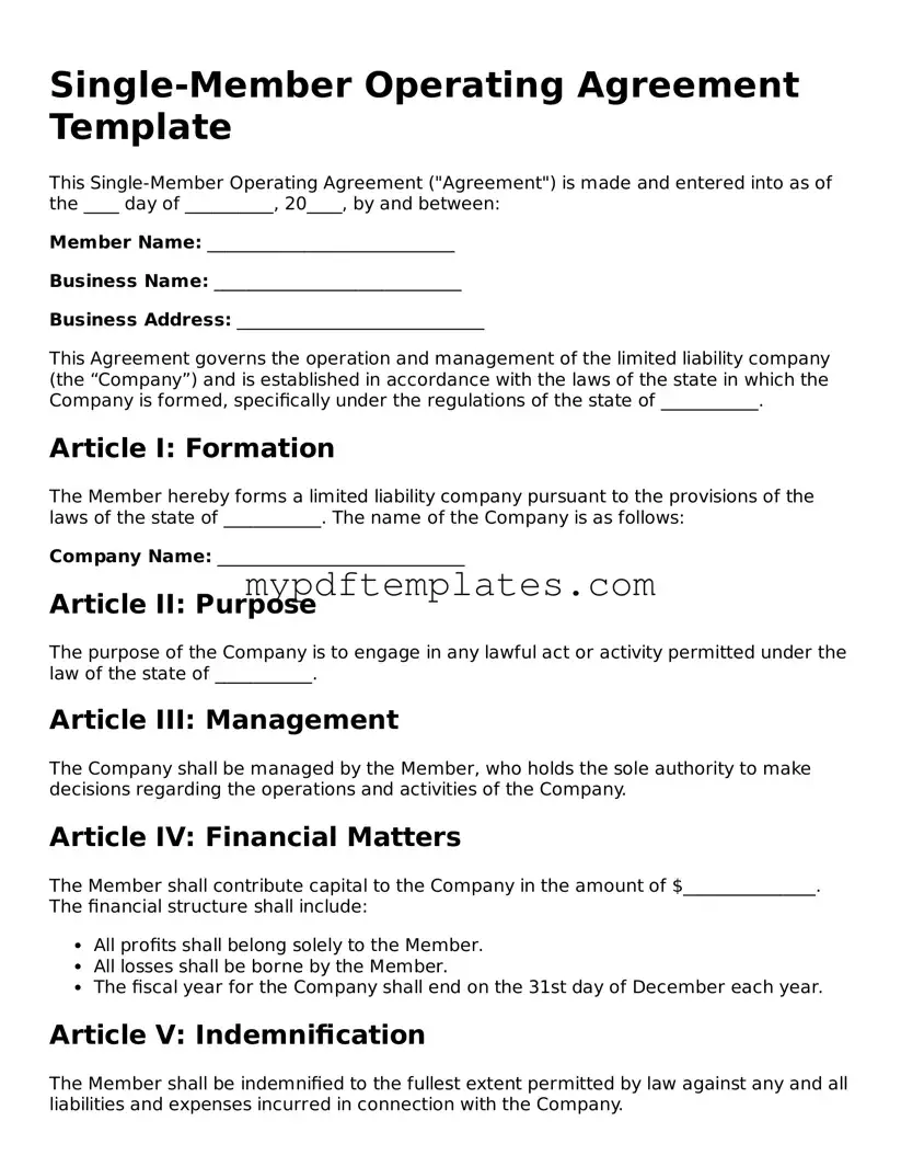 Blank Single-Member Operating Agreement Form