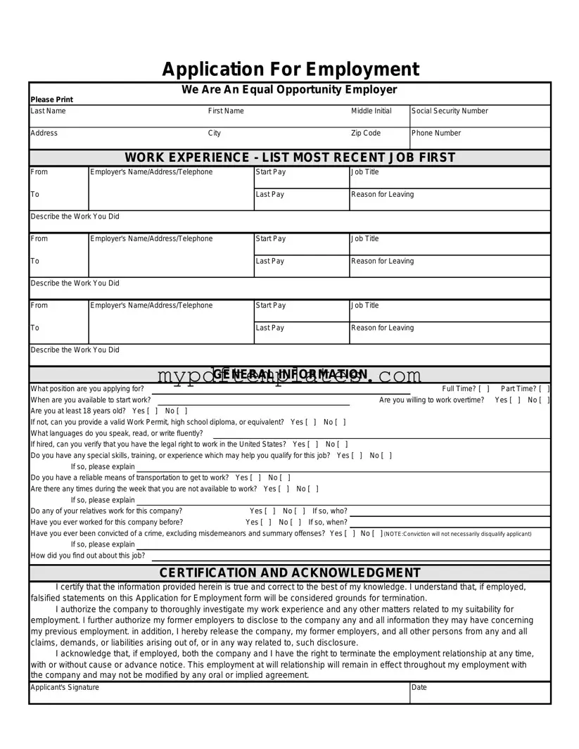 Fill Your Spanish Application Employment Template