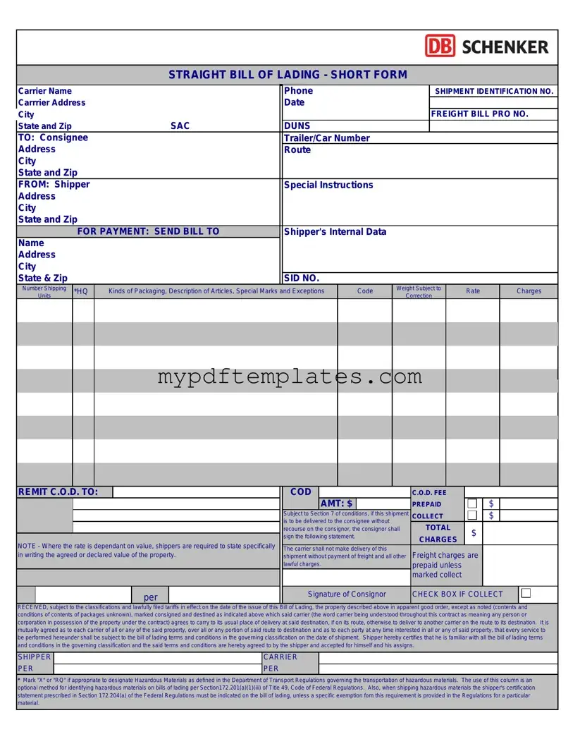 Fill Your Straight Bill Of Lading Template