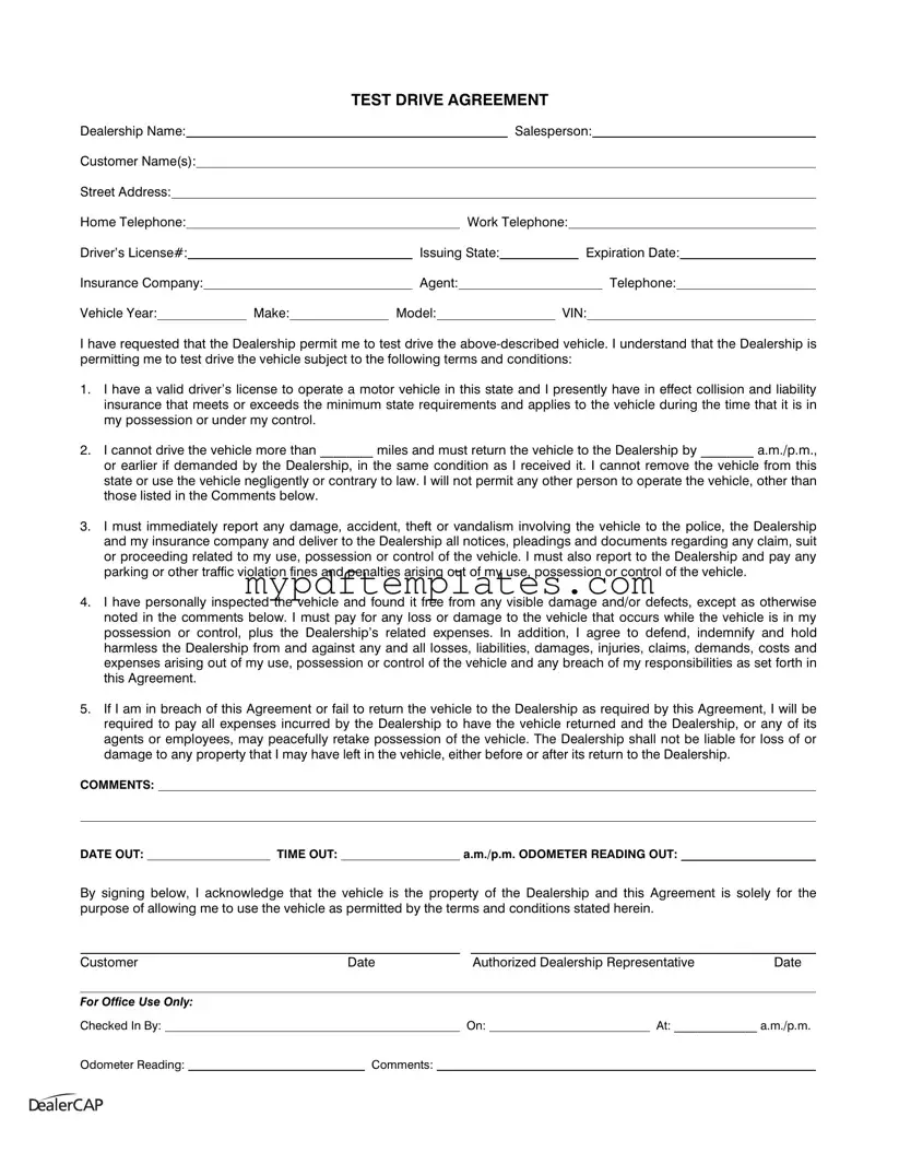 Fill Your Test Drive Template