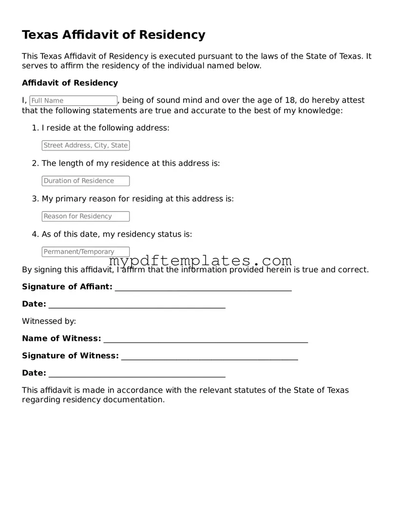 Free Texas Affidavit of Residency Template