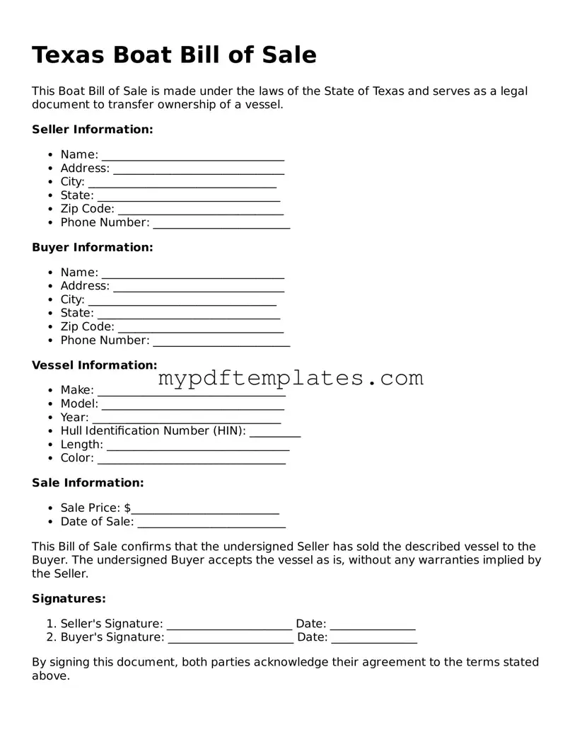 Free Texas Boat Bill of Sale Template