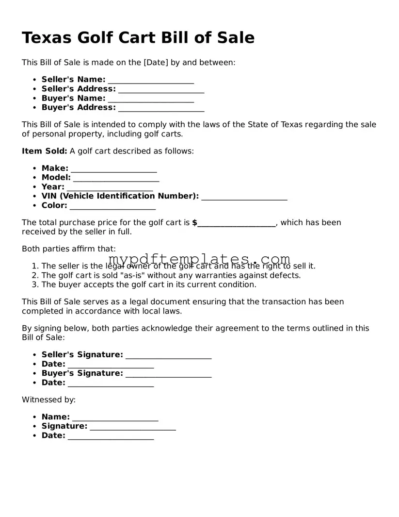 Free Texas Golf Cart Bill of Sale Template