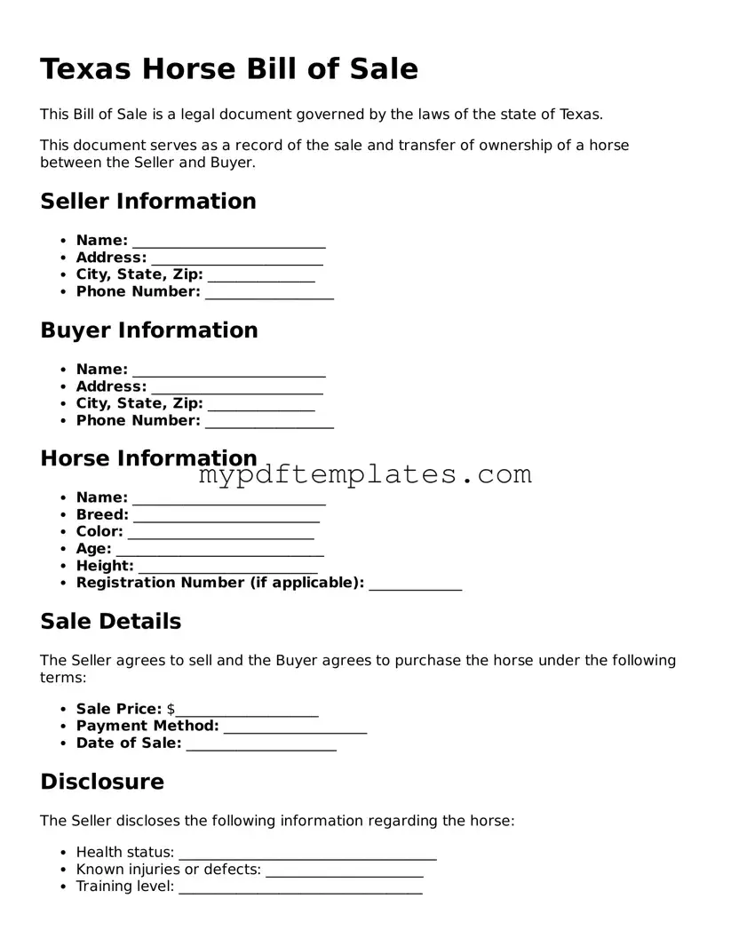 Free Texas Horse Bill of Sale Template