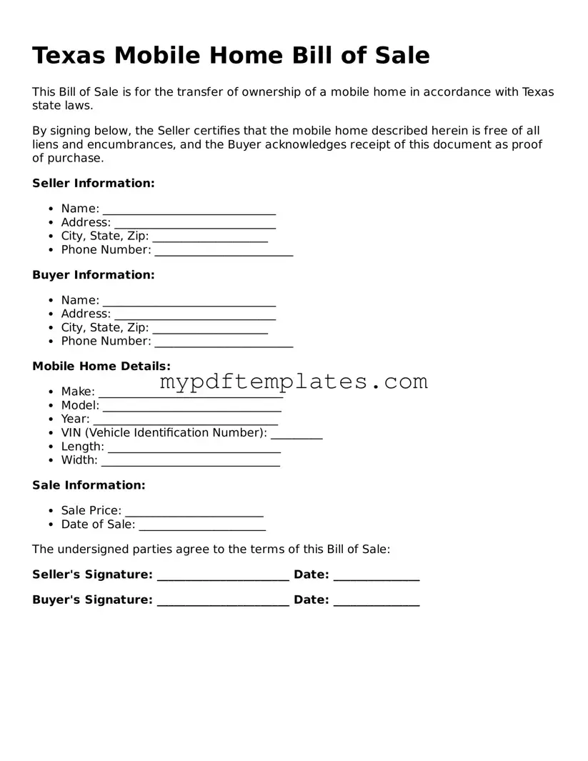 Free Texas Mobile Home Bill of Sale Template