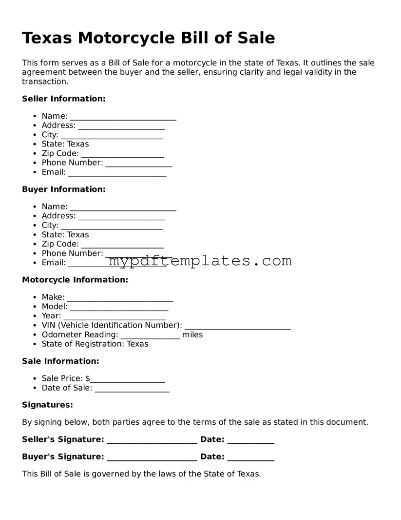 Free Texas Motorcycle Bill of Sale Template