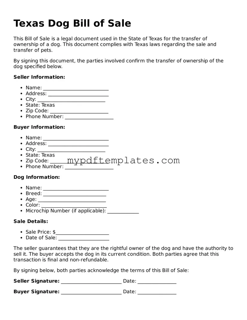 Free Texas Dog Bill of Sale Template