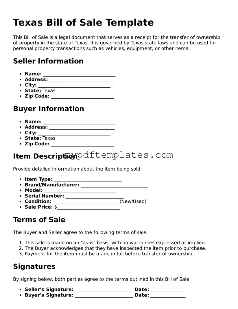 Free Texas Bill of Sale Template