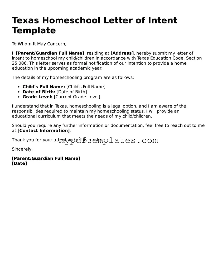 Free Texas Homeschool Letter of Intent Template