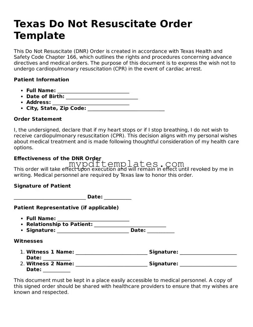 Free Texas Do Not Resuscitate Order Template