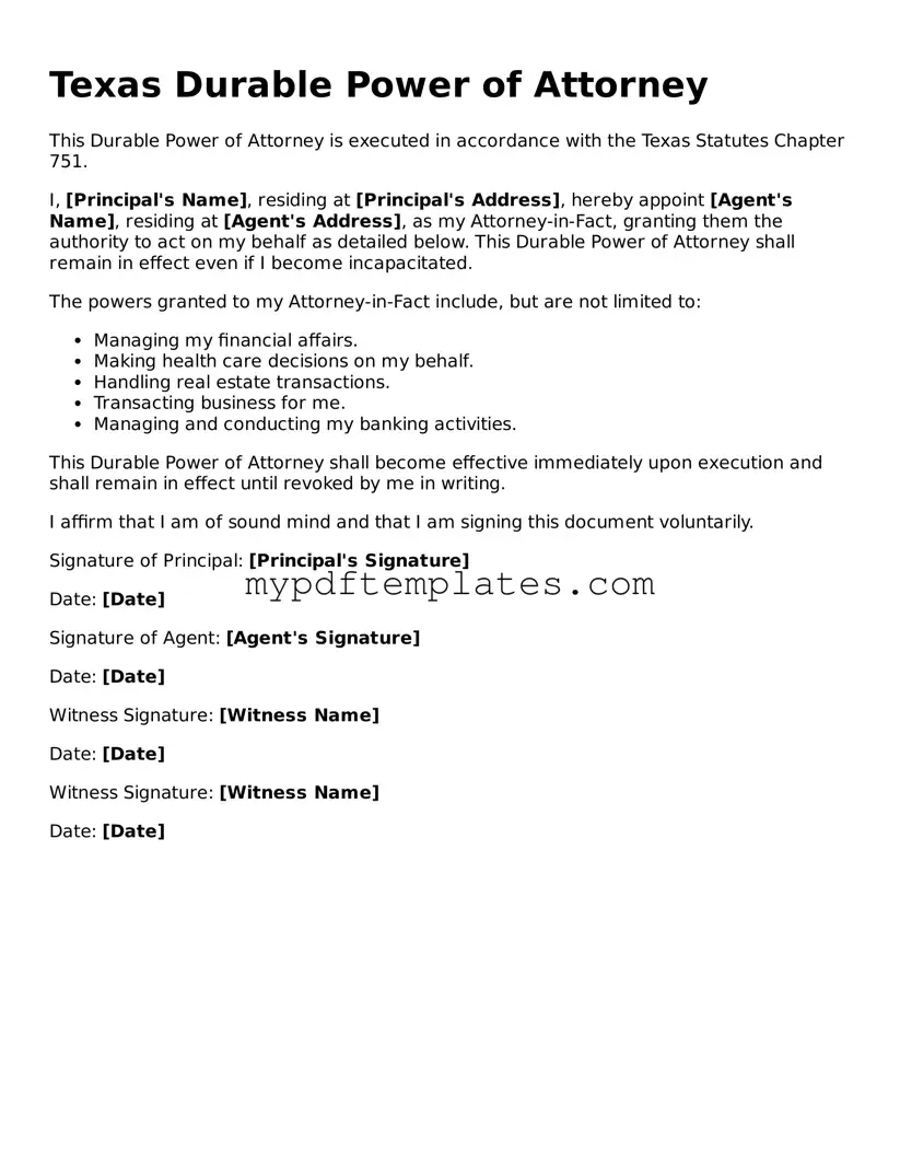Free Texas Durable Power of Attorney Template