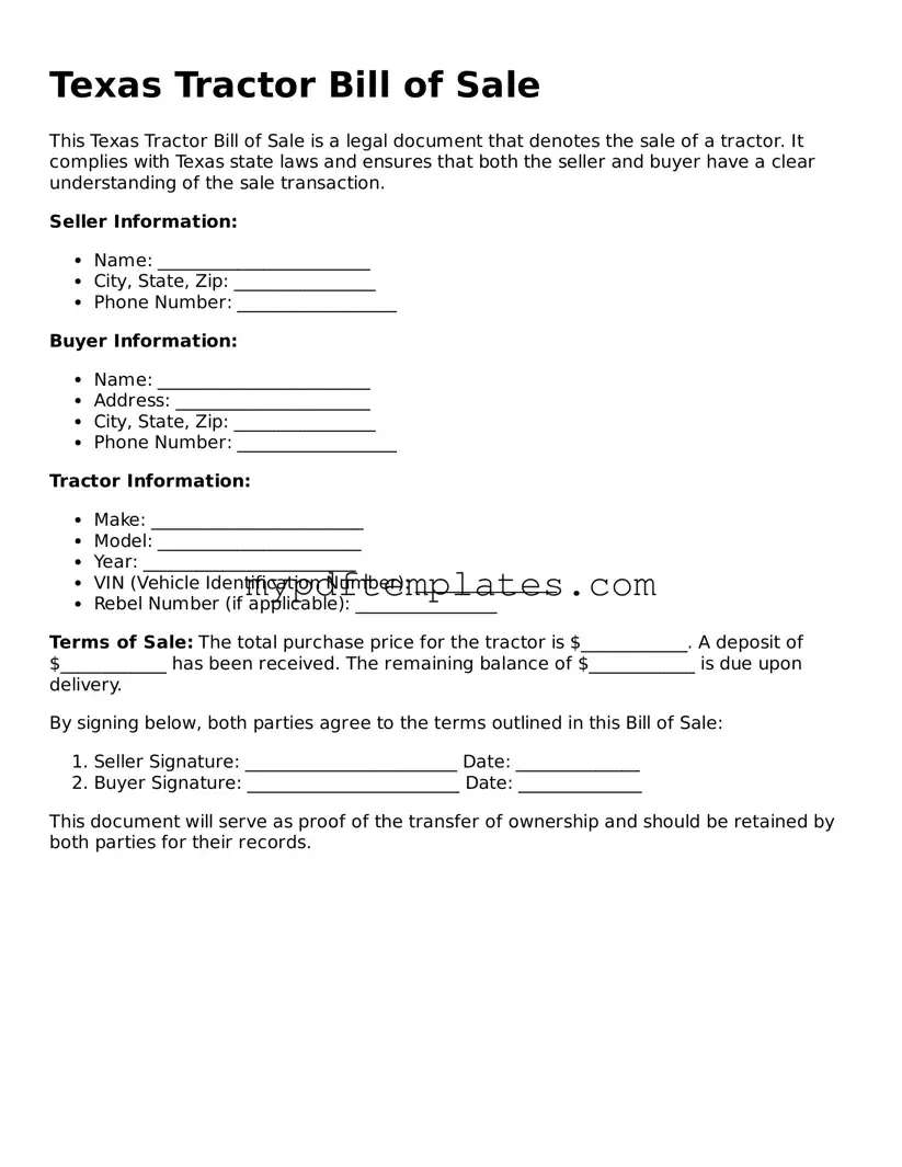 Free Texas Tractor Bill of Sale Template
