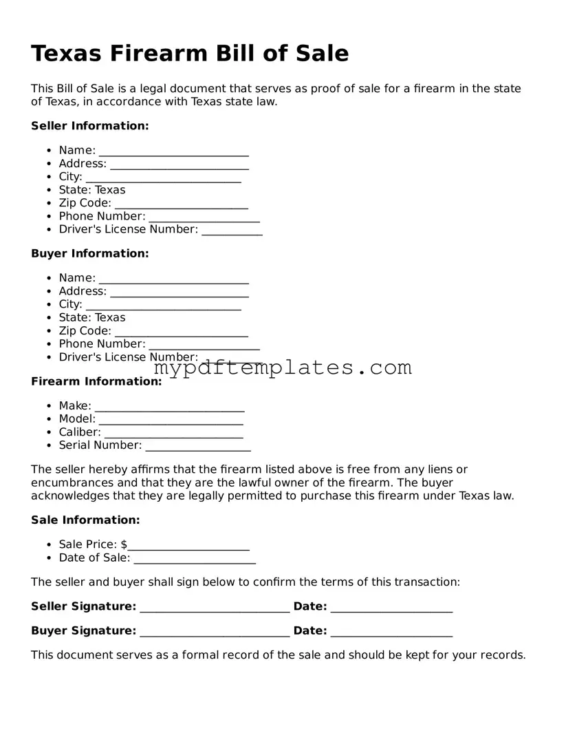 Free Texas Firearm Bill of Sale Template