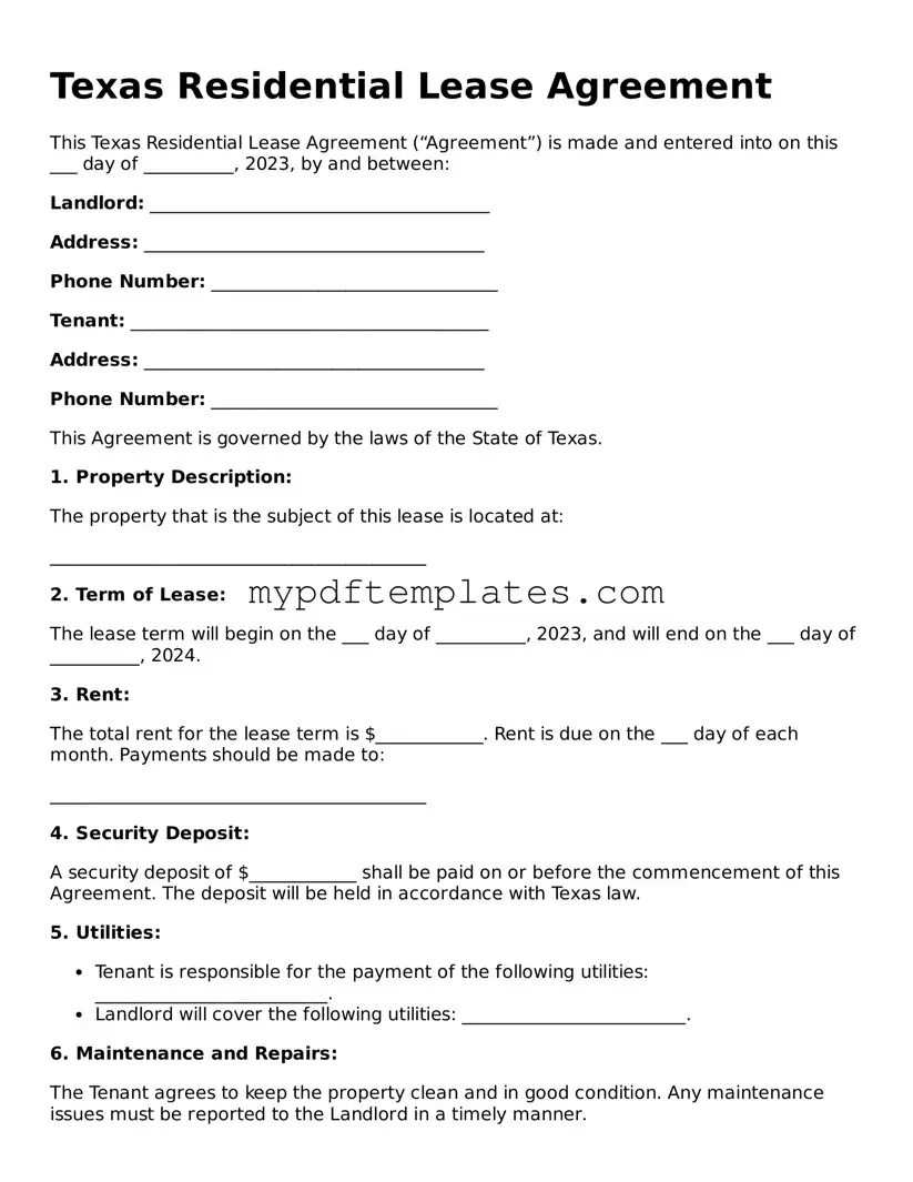 Free Texas Residential Lease Agreement Template