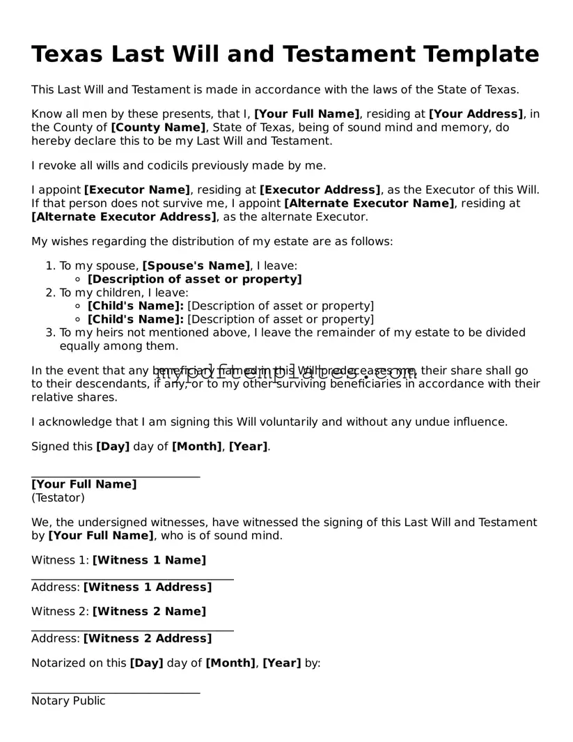 Free Texas Last Will and Testament Template