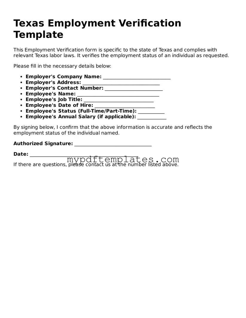 Free Texas Employment Verification Template