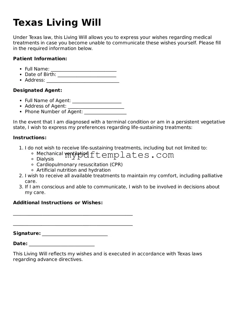 Free Texas Living Will Template