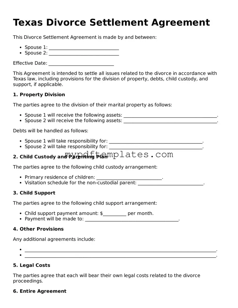 Free Texas Divorce Settlement Agreement Template