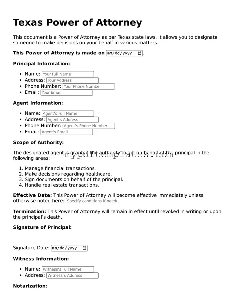 Free Texas Power of Attorney Template