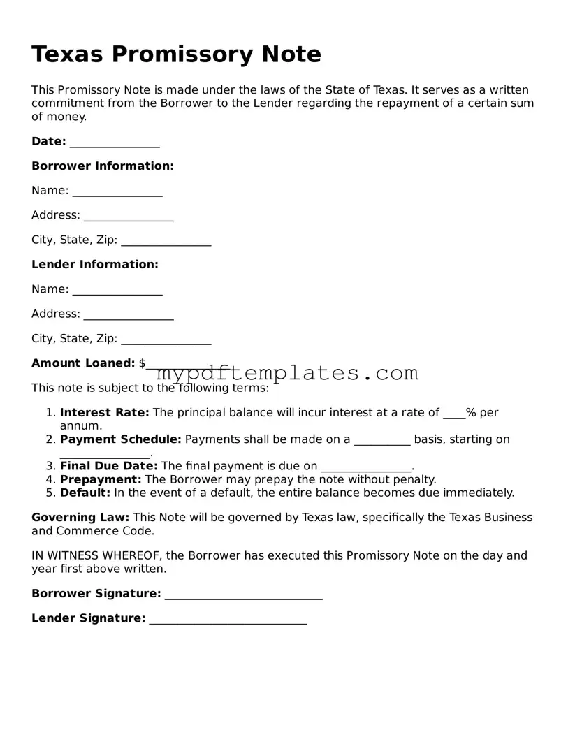 Free Texas Promissory Note Template