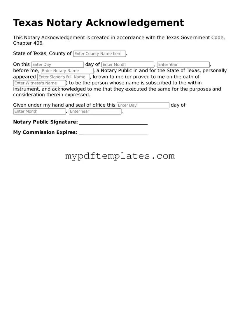 Free Texas Notary Acknowledgement Template