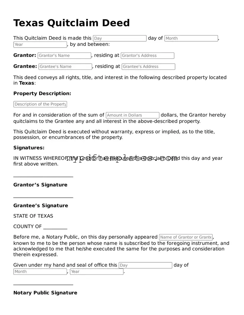 Free Texas Quitclaim Deed Template