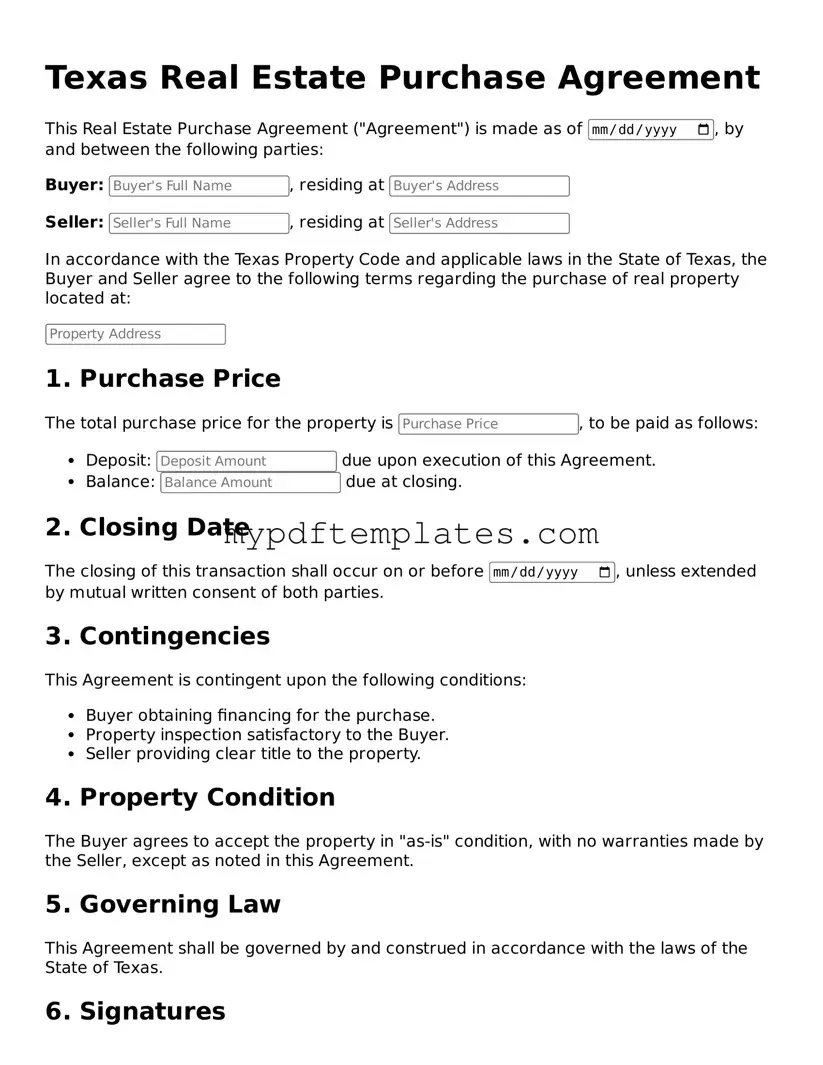 Free Texas Real Estate Purchase Agreement Template
