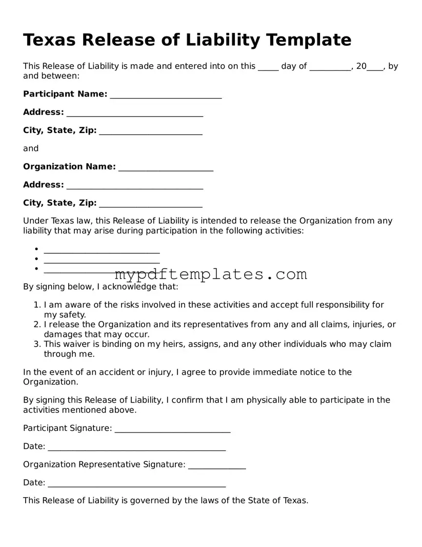Free Texas Release of Liability Template