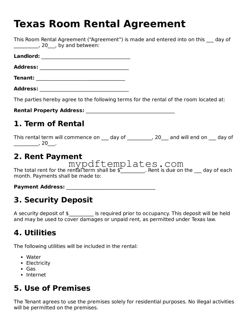 Free Texas Room Rental Agreement Template