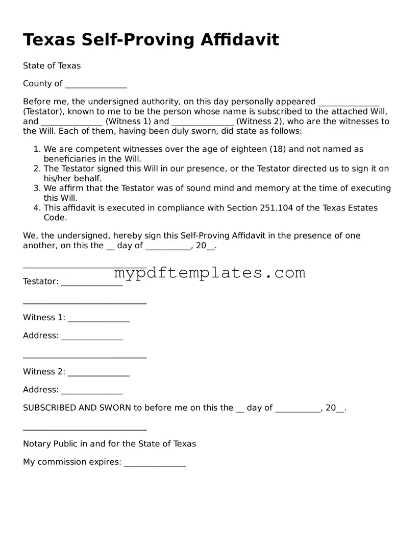 Free Texas Self-Proving Affidavit Template