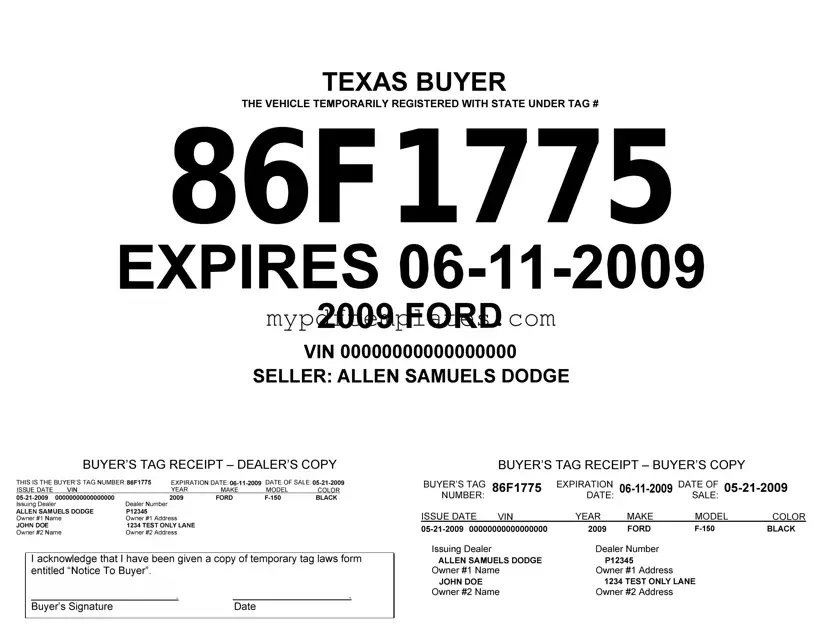 Fill Your Texas Temporary Tag Template