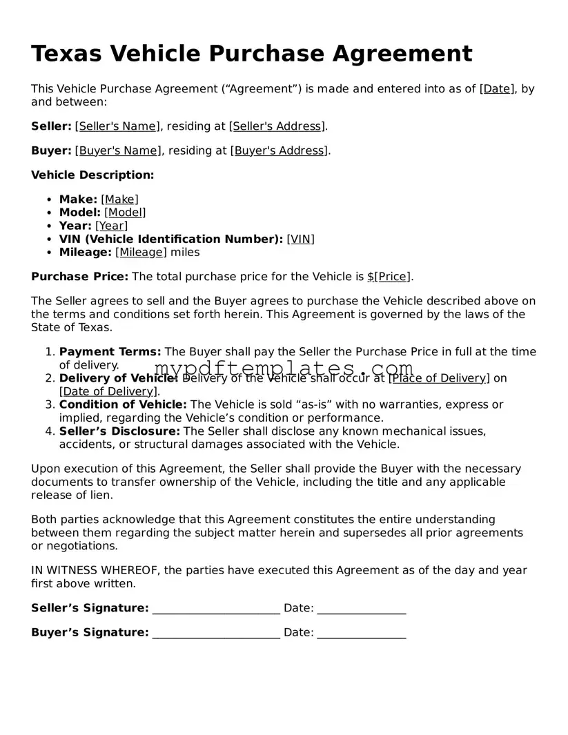 Free Texas Vehicle Purchase Agreement Template