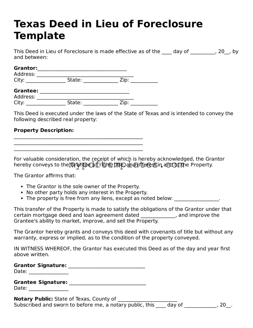 Free Texas Deed in Lieu of Foreclosure Template