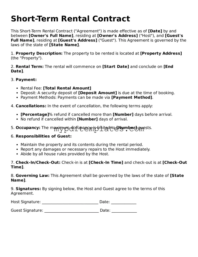 Blank Short-Term Rental Contract Form