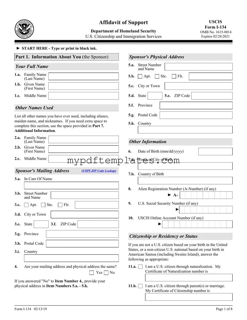 Fill Your USCIS I-134 Template