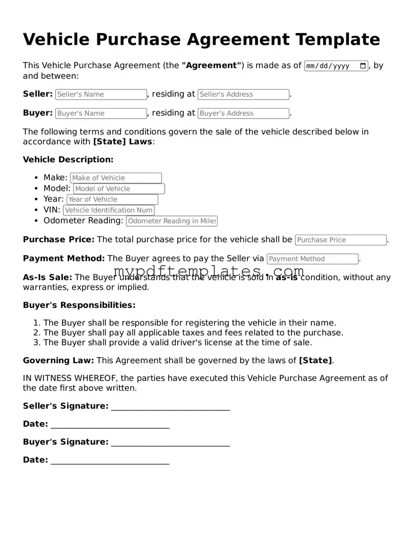 Blank Vehicle Purchase Agreement Form