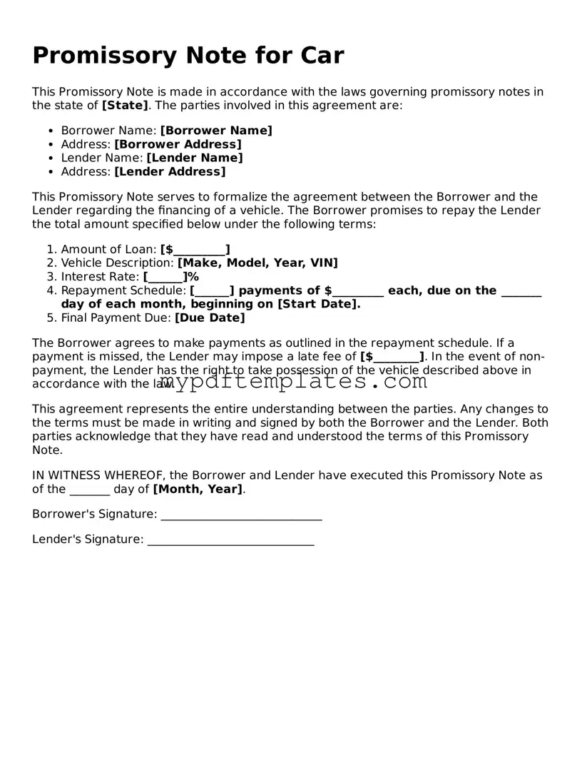 Blank Promissory Note for a Car Form