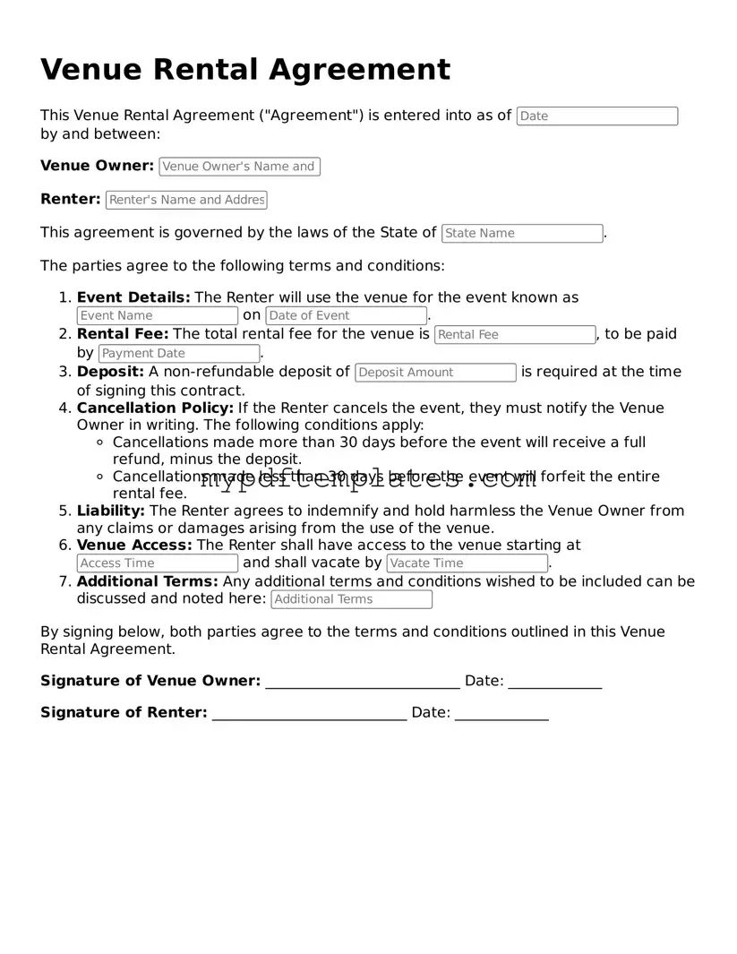 Blank Venue Rental Agreement Form