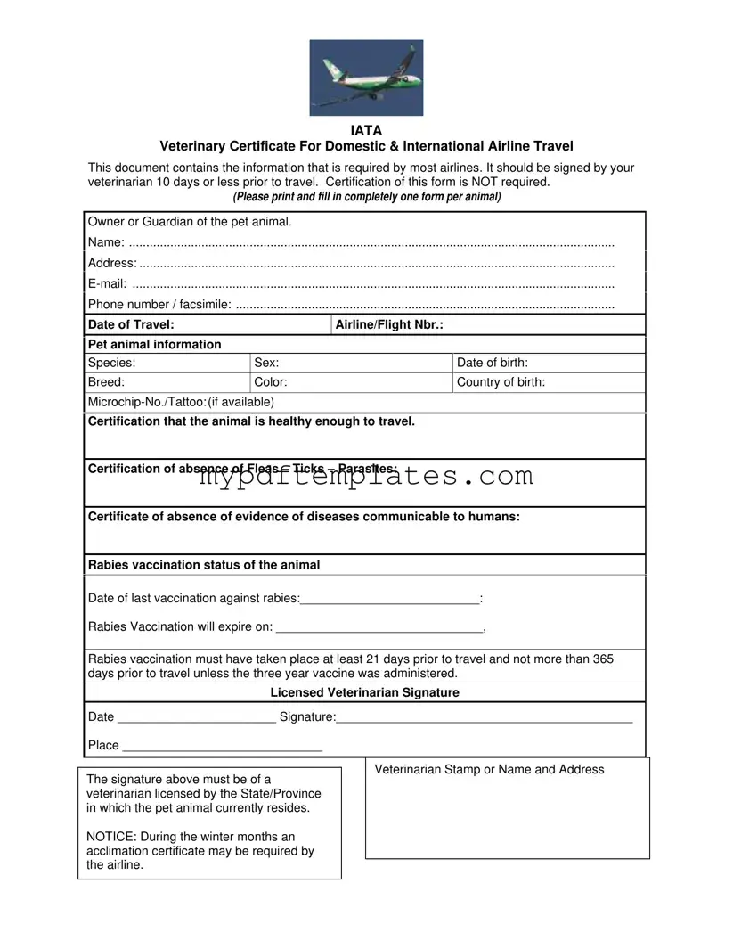 Fill Your Veterinary Certificate Travel Template