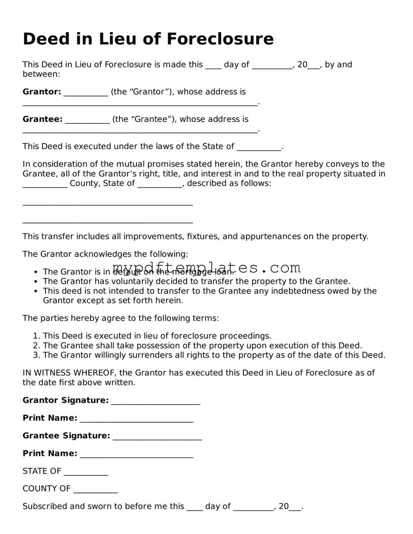 Blank Deed in Lieu of Foreclosure Form