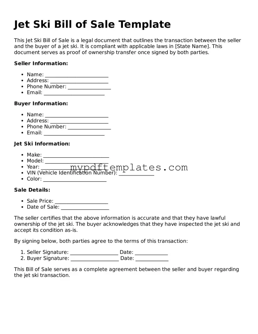Blank Jet Ski Bill of Sale Form