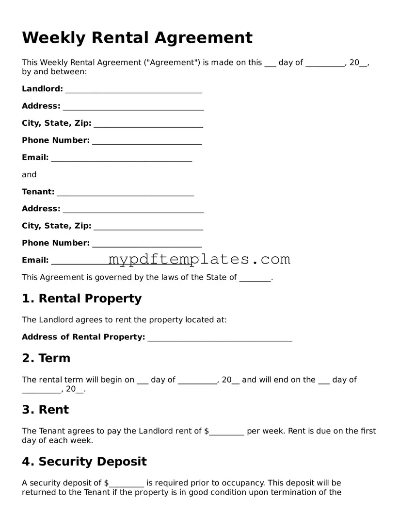 Blank Weekly Rental Agreement Form