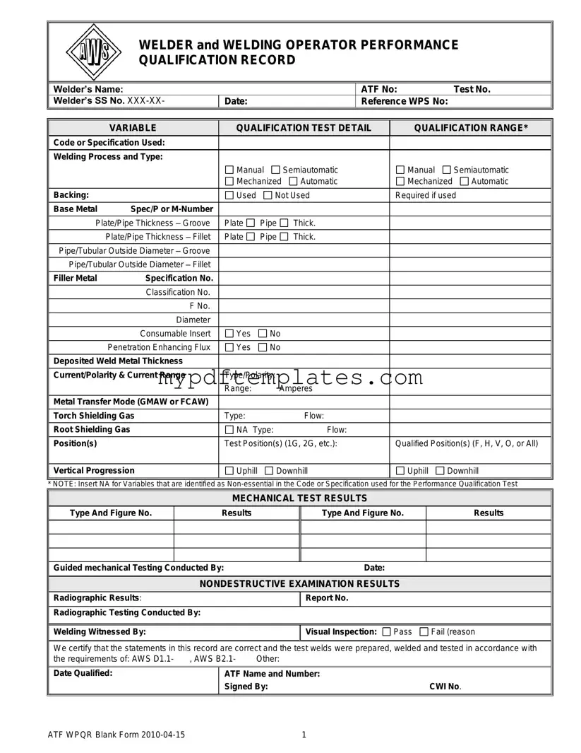 Fill Your Welder Performance Qualification Record Template